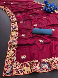 Saree clásico de seda Kasturi pesado para mujer con trabajo de hilo cómodo para Bodas de verano fiestas ropa de oficina eventos Casuales - Product Image 4