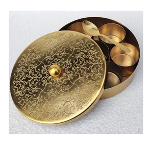 Brass Spices <b>Box</b> 9-Pieces Set Metal Brass Spice Container <b>Masala</b> Dabba Condiment <b>Box</b> Customized Size and Sale - Product Image 3