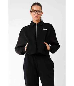 Survêtement d'hiver à col long zippé, uni, avec logo personnalisé brodé, noir - Product Image 1