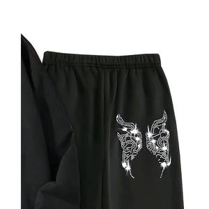 Customized Solid Design Casual Style Tracksuit Winter <b>Fleece</b> Drawstring <b>Joggers</b> Fitness Rhinestones Tracksuits - Product Image 6