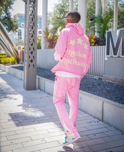 Chándales de lana apilados rojos personalizados de alta calidad para hombre, ropa de calle informal, conjunto de pantalones con capucha y cremallera en contraste, desteñido desgastado - Product Image 6