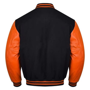 Chaqueta universitaria de béisbol de manga larga de último diseño personalizada al por mayor chaquetas universitarias letterman en blanco para hombre color negro y naranja - Product Image 2