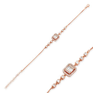 Square Clear Zircon Baguette Shape <b>Charm</b> <b>Bracelet</b> Wholesale Handmade Turkish 925 Sterling <b>Silver</b> Jewelry for Women Party Gift - Product Image 3