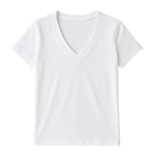 T-shirt blanc pour femme, col en V profond, 100% coton biologique de luxe, pré-rétréci, certifié GOTS, doux, respirant, coupe classique - Product Image 1
