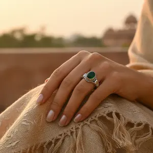 "925 Silver Fashionable Green Onyx Princess Cut <b>Ring</b>-Women's <b>Statement</b> Jewelry" - Product Image 2