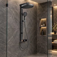 Douche LED à jet de pluie et massage, avec barre coulissante, affichage numérique intelligent, en laiton noir, fixation murale, pour hôtels, nouveau design WYRAX, modèle Tiktok