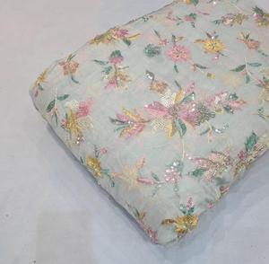 Tinh khiết Viscose mô với tay làm việc Vải tương phản thiết kế thêu tinh khiết Viscose mô Ấn Độ - Product Image 2