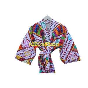 Kimono vintage indien fait main, veste pour femmes, nouveau, manches longues, travail floral, patchwork, anti-rides, séchage rapide, coton - Product Image 4