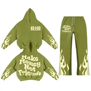 Ensemble de survêtement vintage personnalisé pour homme, 500 g/m², épais, avec sweat à capuche et pantalon évasé, 100 % coton, antibactérien, hiver - Product Image 5