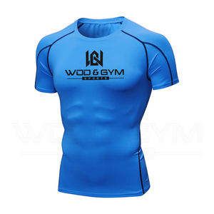 Professionnel 100% Polyester hommes Sport Gym demi manches Compression T-Shirts Logo personnalisé vêtements de course hauts solides chemises - Product Image 4