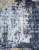 Tapis persan noué à la main en laine/soie de bambou, motif abstrait au design moderne épuré, ton bleu enchanteur, nouvelle arrivée 2023