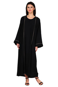 Nouveau à la mode femmes Naqab à manches longues ligne unique noir Burqa Style ethnique solide Hijab mode islamique robes musulmanes Abaya - Product Image 5