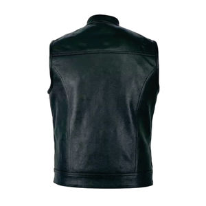 SONS of ANARCHY EN DÉTRESSE MARRON COLLARLESS VINTAGE BIKER TOILE EN CUIR VÊTEMENTS D'HIVER - Product Image 5