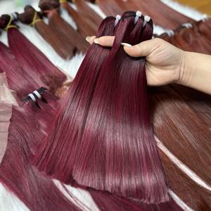 เบอร์กันดีผมมนุษย์แบบหนาสองชั้นสำหรับต่อผมแท้ติดหนังแท้สีน้ำตาลเข้ม - Product Image 2