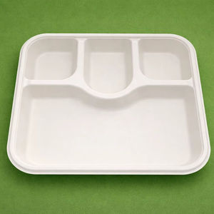 Bandeja Desechable Cuadrada de 4 Compartimentos para Fiestas, Hecha de Bagazo de Caña de Azúcar, Biodegradable y Compostable, Ecológica, 500 Piezas/Caja - Product Image 1