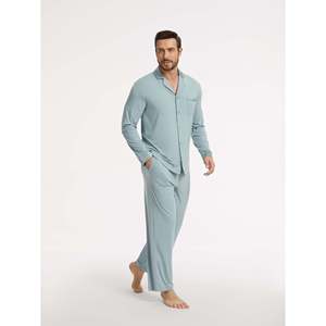   Conjunto de Pijama Premium para Hombre de Bambú con Ribete de Satén, Ropa Cómoda para el Hogar, Talla XL, Logotipo Personalizado, Tejido de Seda y Algodón con Estampado - Product Image 3