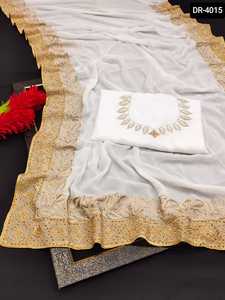 ชุดสวมใส่พื้นเมืองสไตล์อินเดียและปากีสถานออกแบบ Georgette ผ้าไหมส่าหรีกับงานปักหนักและงานหินส่าหรีสำหรับผู้หญิง - Product Image 4