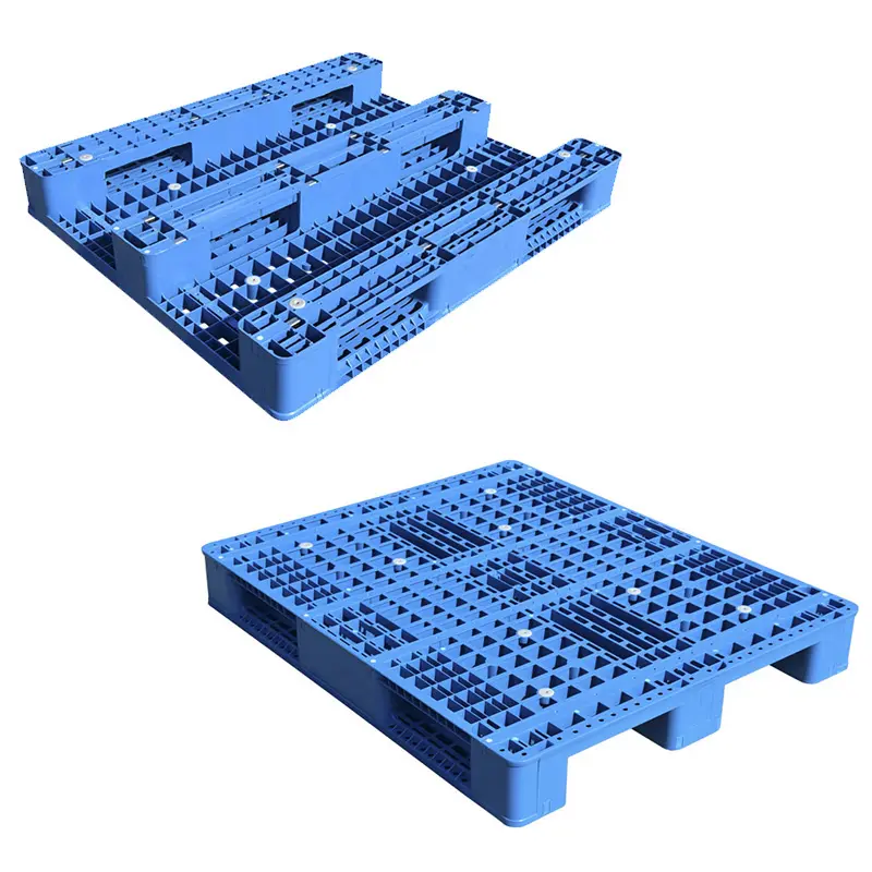 Accesso al carrello elevatore a 4 vie antiscivolo 3 gambe heavy duty strong deck hdpe euro pallet plastica 100 120 per scaffalature da magazzino