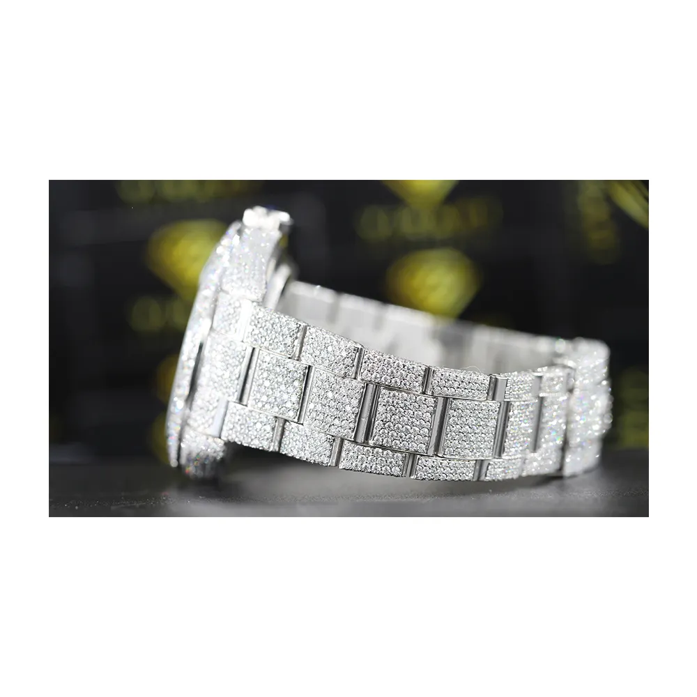 Última llegada elegante VVS Clarity Moissanite tachonado diamante reloj totalmente helado de proveedor indio