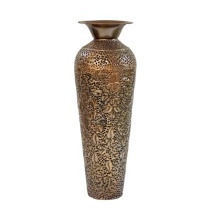 <b>Vintage</b> distressed metal flower <b>vase</b> with tall ribbed design and Patina home decor accent - Product Image 4