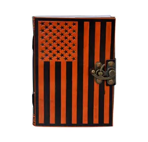 철자 스케치북 용품 일기의 미국 플래그 가죽 저널 빈티지 수제 오렌지, 블랙 노트 여자 큰 책