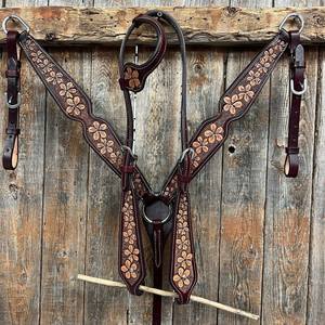 Cabecera de caballo occidental, brida de cuero de vaca hecha a mano duradera con diseño de flores, tachuela de equitación tradicional, Exportación de India - Product Image 3