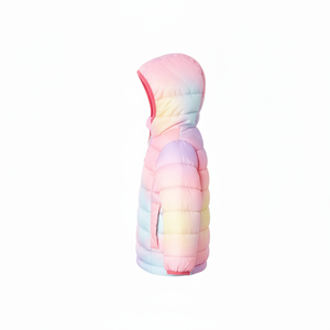 Venta al por mayor Casual Rainbow Puffer Chaquetas Ligero Abrigos de invierno con capucha para los hombres Tie-Dye Design Front Logo - Product Image 3