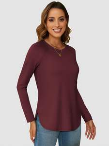 T-shirts à manches longues de haute qualité, décontractés, en coton écologique, couleur unie, coupe classique pour femmes, collection 2026, vente chaude - Product Image 3