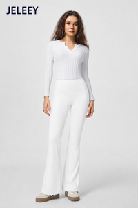 Pantalon évasé côtelé - Ample, confortable, taille haute, taille élastique, séchage rapide, sans couture, en Spandex/Polyester pour le sport ou les loisirs - Product Image 2