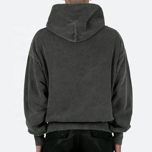 Sweat à capuche en molleton français délavé de qualité supérieure de marque OEM, style streetwear, sans cordon, logo personnalisé, sweat à capuche pour homme - Product Image 3