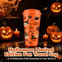 Gobelet à café en plastique personnalisé avec logo, 16 oz, gobelet d'Halloween avec couvercle, finition mate, gobelet réutilisable, vente en gros directe d'usine