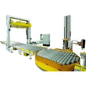 Twin head pallet strapping and wrapping machine Automatic Pallet packaging combination with double heads and top press