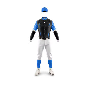 Custom <b>Baseball</b> Jersey Men's Full Sleeve Black Blue 100% Cotton Anti-Bacterial Breathable Uniform Ronpex International Team - Product Image 2