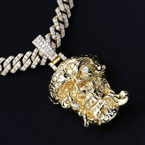 Colgante de calavera dorada para hombre en plata de ley 925 forma redonda Moissanite Diamond Hip Hop Bling Jewelry - Product Image 1