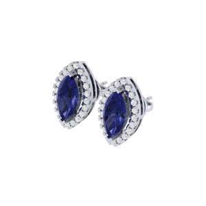 Pendientes de Botón Finos con Gema de Tanzanita en Corte Marquesa, Plata de Ley Chapada en Oro, con Chapado en Oro Multicolor, 8.0mm X 14.4mm - Product Image 6