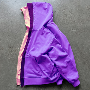 Sweat à capuche zippé violet pour hommes, multicouche, 100% coton, design de rue d'hiver, surdimensionné, simple, vierge, triple numérique - Product Image 4