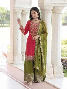 Ropa de Fiesta Premium: Kurta, Pantalón y Dupatta de Seda Chinon con Bordado de Lentejuelas - Product Image 3