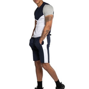 Logotipo personalizado al por mayor de alta calidad camiseta y pantalones cortos conjuntos transpirable lavado de gran tamaño 100% algodón liso hombres conjunto corto - Product Image 1