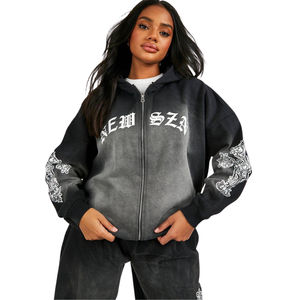 Ensemble deux pièces personnalisé délavé à l'acide Survêtement de jogging vintage délavé Sweat à capuche zippé Pantalon de survêtement évasé jambe droite Taille adulte Air - Product Image 2