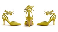 Escarpins à lacets vert lime pour femmes, à bout pointu, talon aiguille, avec bride cheville, pour soirée, vente en gros, usine B2B, tendance, OEM ODM