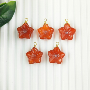 Wholesale Hand Carved Natural Carnelian Flower Pendant 925 Sterling Silver Gold Vermeil Wire <b>Wrapped</b> Gemstone Jewelry <b>Gift</b> - Product Image 2