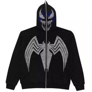 Sweat à capuche surdimensionné en coton biologique avec fermeture éclair, unisexe, uni, respirant, Logo personnalisé, strass - Product Image 2