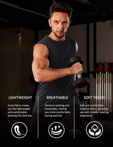 Camiseta sin mangas de algodón transpirable ligera para hombre, camiseta de entrenamiento de gimnasio que absorbe la humedad, camisas sin mangas de punto informales de verano - Product Image 3