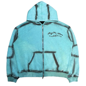 Sweats à capuche personnalisés 500 GSM French Terry Acid Wash Vintage Sun Faded Boxy Brodé Sweat à capuche zippé pour hommes - Product Image 4