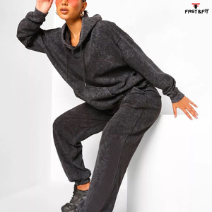 Chándal lavado ácido para mujer con estampado de logotipo totalmente personalizado, ropa informal y para exteriores, chándal lavado ácido para mujer - Product Image 5