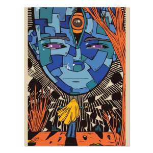 Impresión artística de rostro azul de Soyu, material de papel duradero - Product Image 1