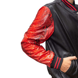 Blouson universitaire imprimé en similicuir pour homme, col montant, broderie personnalisée, style universitaire, baseball, PU, streetwear d'hiver - Product Image 6