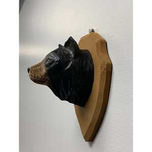 Sculpture murale en bois sculptée à la main YEEYAYA en forme de tête d'ours pour la décoration de la maison, cadeau de Noël, décoration murale, figurine en bois - Product Image 2