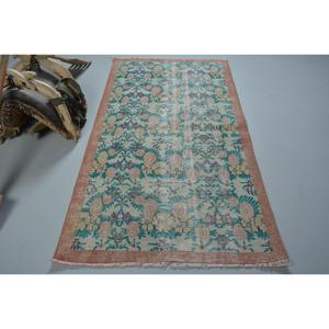 Alfombra Turca Vintage de 3.7x6.46 pies, Alfombra Decorativa, Alfombra con Diseño Floral Azul - Product Image 1