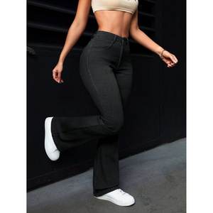 Vaqueros retro de mujer de corte acampanado, negros, de moda, de tiro alto, estilo callejero, elásticos, talla 26-40 - Product Image 3